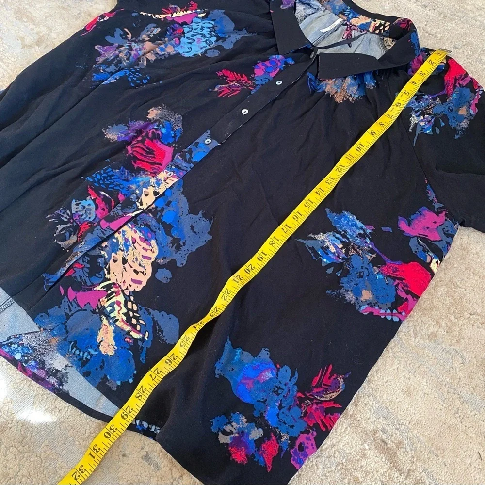 Free People Meadow Lark Floral Blouse Tunic Button Down Shirt Long Sleeve: Sm